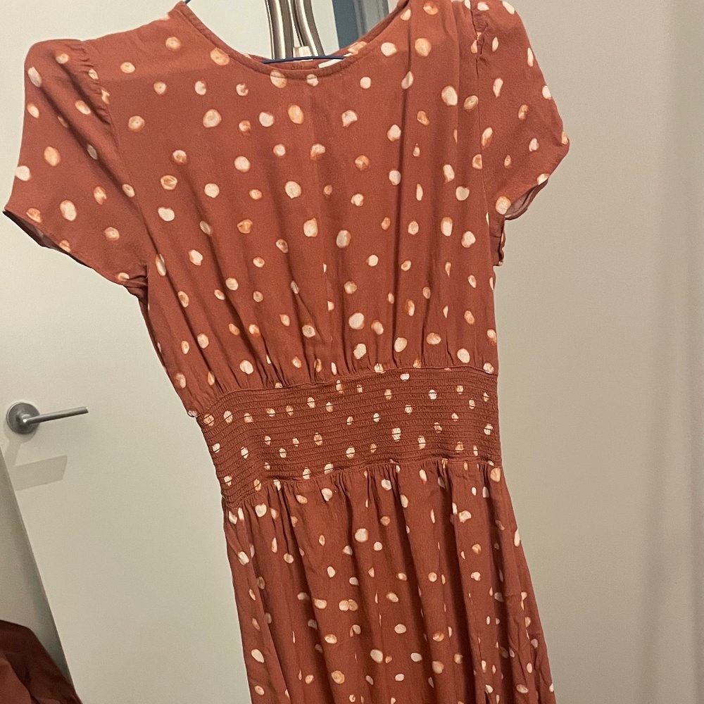 Wilfred Rust Orange Polka Dot Midi Dress